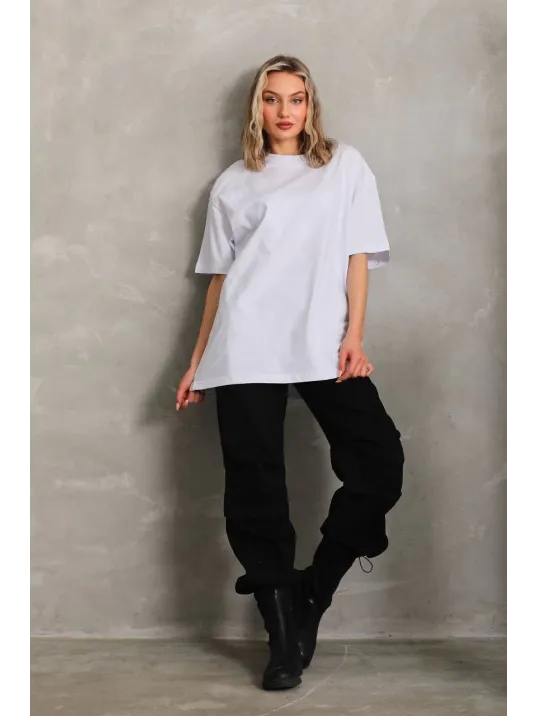 Unisex Bisiklet Yaka 20/1 Düz Oversize T-Shirt - Beyaz Unisex Bisiklet Yaka 20/1 Düz Oversize T-Shirt - Beyaz