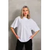 Unisex Bisiklet Yaka 20/1 Düz Oversize T-Shirt - Beyaz