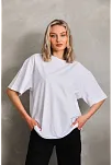 Unisex Bisiklet Yaka 20/1 Düz Oversize T-shirt - Beyaz