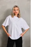 Unisex Bisiklet Yaka 20/1 Düz Oversize T-shirt - Beyaz