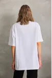 Unisex Bisiklet Yaka 20/1 Düz Oversize T-shirt - Beyaz