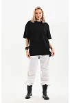 Unisex Bisiklet Yaka 20/1 Düz Oversize T-shirt - Siyah