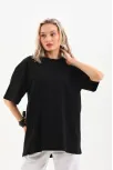 Unisex Bisiklet Yaka 20/1 Düz Oversize T-shirt - Siyah