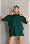 Kadın Düz A Kalite Pamuklu Penye T-shirt- Yeşil
