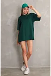 Kadın Düz A Kalite Pamuklu Penye T-shirt- Yeşil