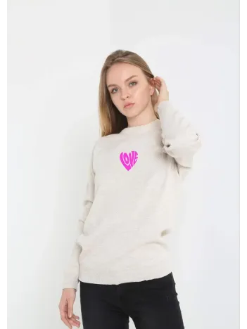 Unisex Bisiklet Yaka Baskılı Dokuma Triko - Bej Unisex Bisiklet Yaka Baskılı Dokuma Triko - Bej