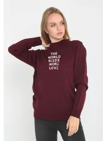 Unisex Bisiklet Yaka Baskılı Dokuma Triko - Bordo Unisex Bisiklet Yaka Baskılı Dokuma Triko - Bordo