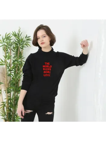 Unisex Bisiklet Yaka Baskılı Dokuma Triko - Siyah Unisex Bisiklet Yaka Baskılı Dokuma Triko - Siyah