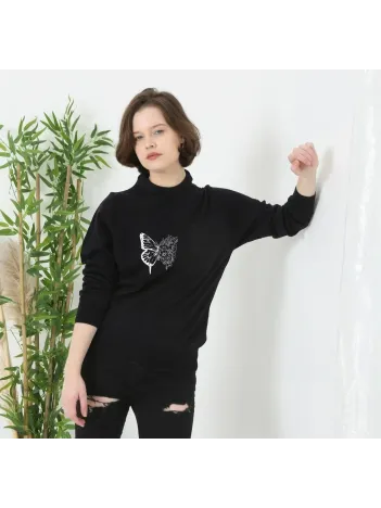 Unisex Bisiklet Yaka Baskılı Dokuma Triko - Siyah Unisex Bisiklet Yaka Baskılı Dokuma Triko - Siyah