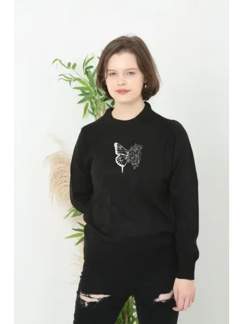 Unisex Bisiklet Yaka Baskılı Dokuma Triko - Siyah Unisex Bisiklet Yaka Baskılı Dokuma Triko - Siyah