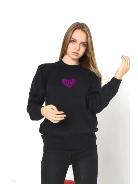 Unisex Bisiklet Yaka Baskılı Dokuma Triko - Siyah Unisex Bisiklet Yaka Baskılı Dokuma Triko - Siyah