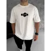 Unisex Bisiklet Yaka Baskılı Double Oversize T-Shirt - Beyaz Unisex Bisiklet Yaka Baskılı Double Oversize T-Shirt - Beyaz