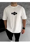 Unisex Bisiklet Yaka Baskılı Double Oversize T-shirt - Beyaz