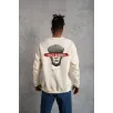 Unisex Bisiklet Yaka Baskılı Oversize Sweatshirt - Beyaz