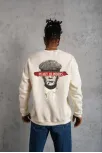Unisex Bisiklet Yaka Baskılı Oversize Sweatshirt - Beyaz
