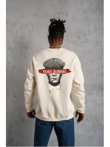 Unisex Bisiklet Yaka Baskılı Oversize Sweatshirt - Beyaz Unisex Bisiklet Yaka Baskılı Oversize Sweatshirt - Beyaz