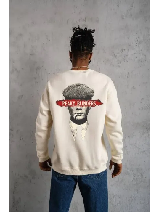 Unisex Bisiklet Yaka Baskılı Oversize Sweatshirt - Beyaz Unisex Bisiklet Yaka Baskılı Oversize Sweatshirt - Beyaz