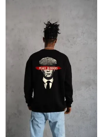 Unisex Bisiklet Yaka Baskılı Oversize Sweatshirt - Siyah Unisex Bisiklet Yaka Baskılı Oversize Sweatshirt - Siyah