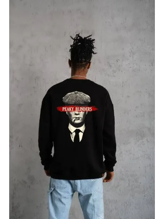 Unisex Bisiklet Yaka Baskılı Oversize Sweatshirt - Siyah Unisex Bisiklet Yaka Baskılı Oversize Sweatshirt - Siyah