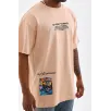 Unisex Bisiklet Yaka Baskılı Oversize T-Shirt - Bej Unisex Bisiklet Yaka Baskılı Oversize T-Shirt - Bej