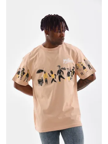 Unisex Bisiklet Yaka Baskılı Oversize T-Shirt - Bej Unisex Bisiklet Yaka Baskılı Oversize T-Shirt - Bej