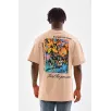 Unisex Bisiklet Yaka Baskılı Oversize T-Shirt - Bej Unisex Bisiklet Yaka Baskılı Oversize T-Shirt - Bej
