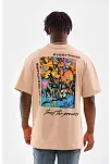 Unisex Bisiklet Yaka Baskılı Oversize T-shirt - Bej