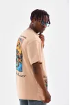 Unisex Bisiklet Yaka Baskılı Oversize T-shirt - Bej Unisex Bisiklet Yaka Baskılı Oversize T-shirt - Bej
