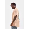 Unisex Bisiklet Yaka Baskılı Oversize T-Shirt - Bej Unisex Bisiklet Yaka Baskılı Oversize T-Shirt - Bej