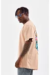 Unisex Bisiklet Yaka Baskılı Oversize T-shirt - Bej