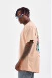 Unisex Bisiklet Yaka Baskılı Oversize T-shirt - Bej Unisex Bisiklet Yaka Baskılı Oversize T-shirt - Bej