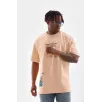 Unisex Bisiklet Yaka Baskılı Oversize T-Shirt - Bej Unisex Bisiklet Yaka Baskılı Oversize T-Shirt - Bej