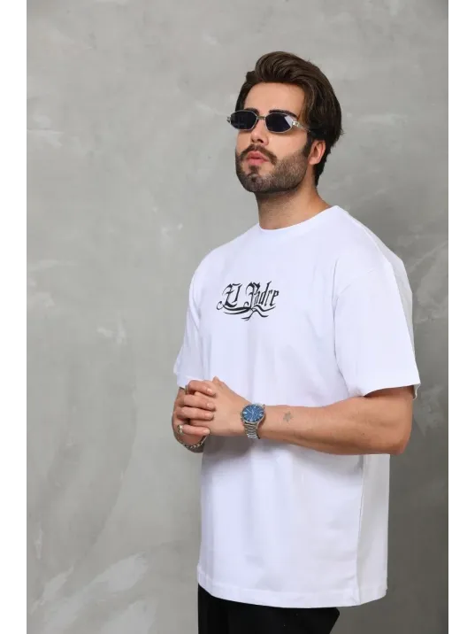 Unisex Bisiklet Yaka Baskılı Oversize T-Shirt - Beyaz Unisex Bisiklet Yaka Baskılı Oversize T-Shirt - Beyaz