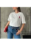 Unisex Bisiklet Yaka Baskılı Oversize T-shirt - Beyaz