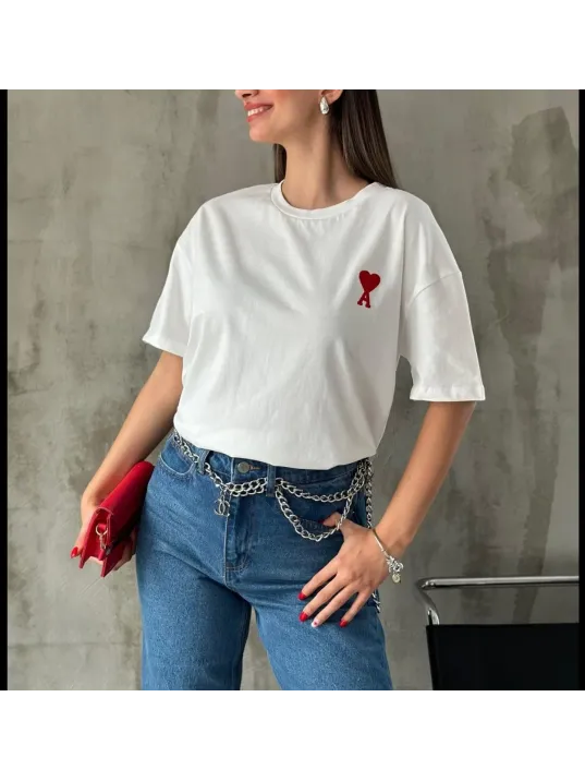 Unisex Bisiklet Yaka Baskılı Oversize T-Shirt - Beyaz Unisex Bisiklet Yaka Baskılı Oversize T-Shirt - Beyaz