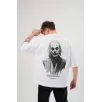 Unisex Bisiklet Yaka Baskılı Oversize T-Shirt - Beyaz Unisex Bisiklet Yaka Baskılı Oversize T-Shirt - Beyaz
