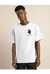 Unisex Bisiklet Yaka Baskılı Oversize T-shirt - Beyaz