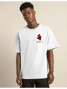 Unisex Bisiklet Yaka Baskılı Oversize T-shirt - Beyaz