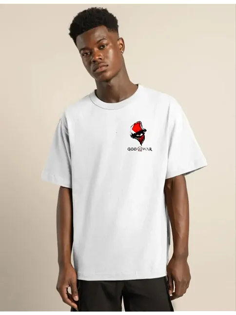 Unisex Bisiklet Yaka Baskılı Oversize T-shirt - Beyaz