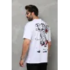 Unisex Bisiklet Yaka Baskılı Oversize T-Shirt - Beyaz Unisex Bisiklet Yaka Baskılı Oversize T-Shirt - Beyaz