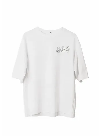 Unisex Bisiklet Yaka Baskılı Oversize T-Shirt - Beyaz Unisex Bisiklet Yaka Baskılı Oversize T-Shirt - Beyaz