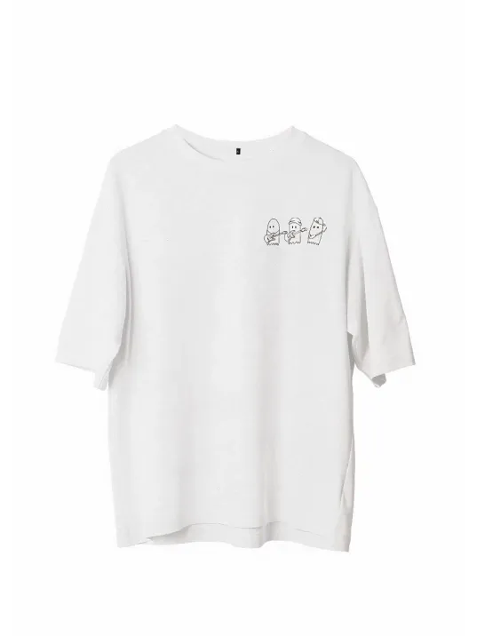 Unisex Bisiklet Yaka Baskılı Oversize T-Shirt - Beyaz Unisex Bisiklet Yaka Baskılı Oversize T-Shirt - Beyaz