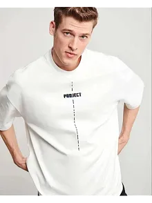 Unisex Bisiklet Yaka Baskılı Oversize T-shirt - Beyaz
