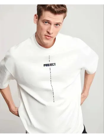 Unisex Bisiklet Yaka Baskılı Oversize T-Shirt - Beyaz Unisex Bisiklet Yaka Baskılı Oversize T-Shirt - Beyaz