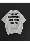 Unisex Bisiklet Yaka Baskılı Oversize T-shirt - Beyaz