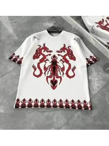 Unisex Bisiklet Yaka Baskılı Oversize T-Shirt - Beyaz Unisex Bisiklet Yaka Baskılı Oversize T-Shirt - Beyaz