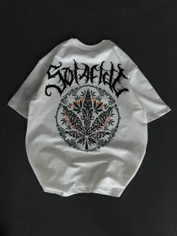 Unisex Bisiklet Yaka Baskılı Oversize T-Shirt - Beyaz Unisex Bisiklet Yaka Baskılı Oversize T-Shirt - Beyaz