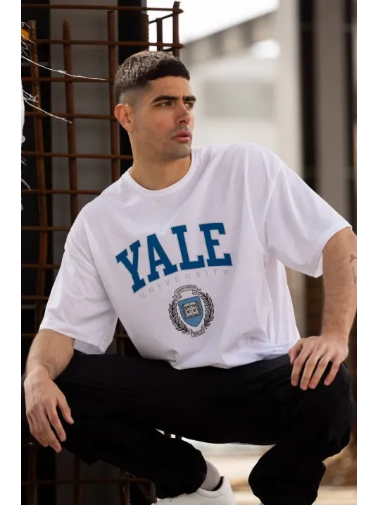 Unisex Bisiklet Yaka Baskılı Oversize T-Shirt - Beyaz Unisex Bisiklet Yaka Baskılı Oversize T-Shirt - Beyaz