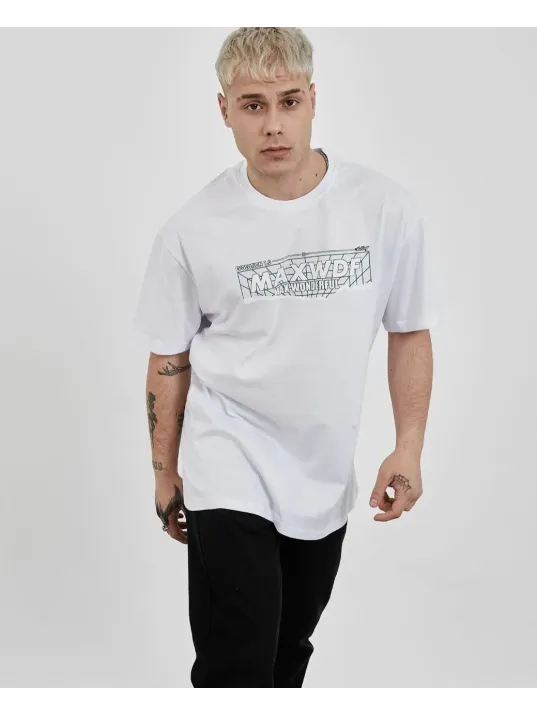 Unisex Bisiklet Yaka Baskılı Oversize T-shirt - Beyaz