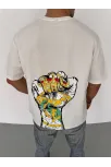 Unisex Bisiklet Yaka Baskılı Oversize T-shirt - Beyaz Unisex Bisiklet Yaka Baskılı Oversize T-shirt - Beyaz